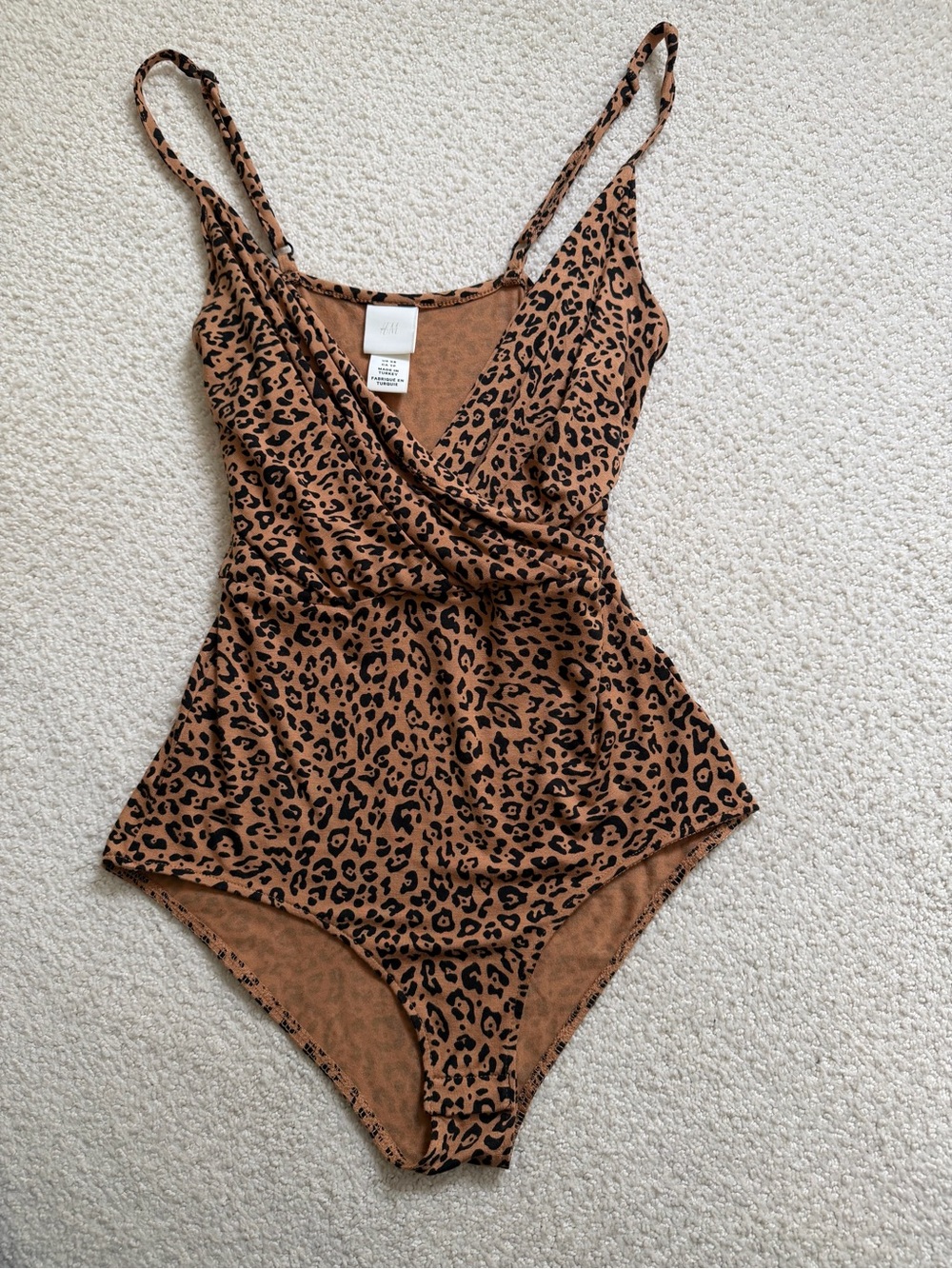 H&M Brown Leopard Print Wrap One-Piece Bodysuit